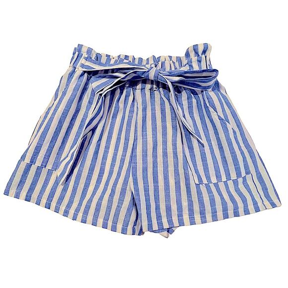 SHEIN blue and white stripe ruffle top tie high waisted shorts SZ 6 - Picture 1 of 11